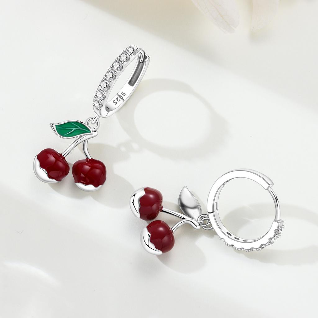 Orstarry 925 Silver Red Cherry Earrings Key Lock Drop Dangle Trendy Jewelry For Women Party Gifts Fashion Accessories