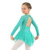 Girls Jazz Dance Bodysuit Rhythmic Gymnastics Stage Wear Sequin Tulle Splice Long Sleeves Cutouts Back Figure Ice Skating Athletic Skirted Leotard