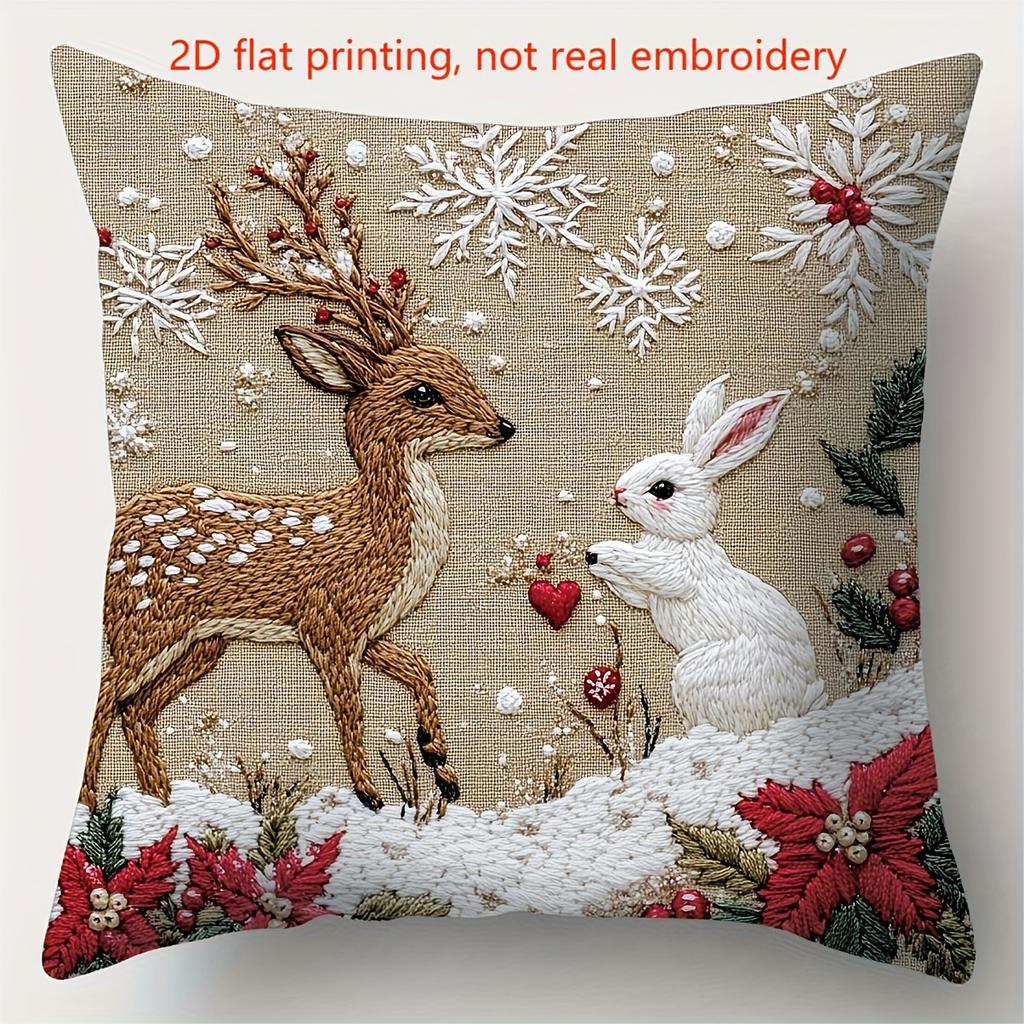 4pcs Christmas Pillow Covers - Traditional Holiday Decorations with Santa, Snowman, Reindeer - Zipper Closure Cushion Cases