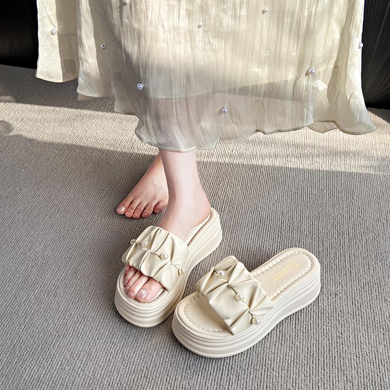 Fashion Slippers Casual Low Summer Women's Shoes Slides Platform Pantofle Rubber Flip Flops Flower Luxury 2025 Hawaiian Hoof Heels Rome