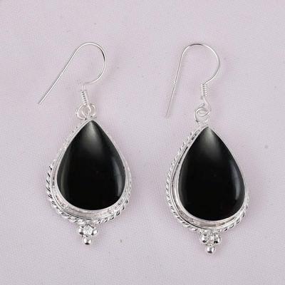 Schwarzer Onyx Edelstein Ohrring, Ohrhänger, Designer Ohrring, handgemachter Ohrring, Frauen Ohrring, 925 Sterling Silber
