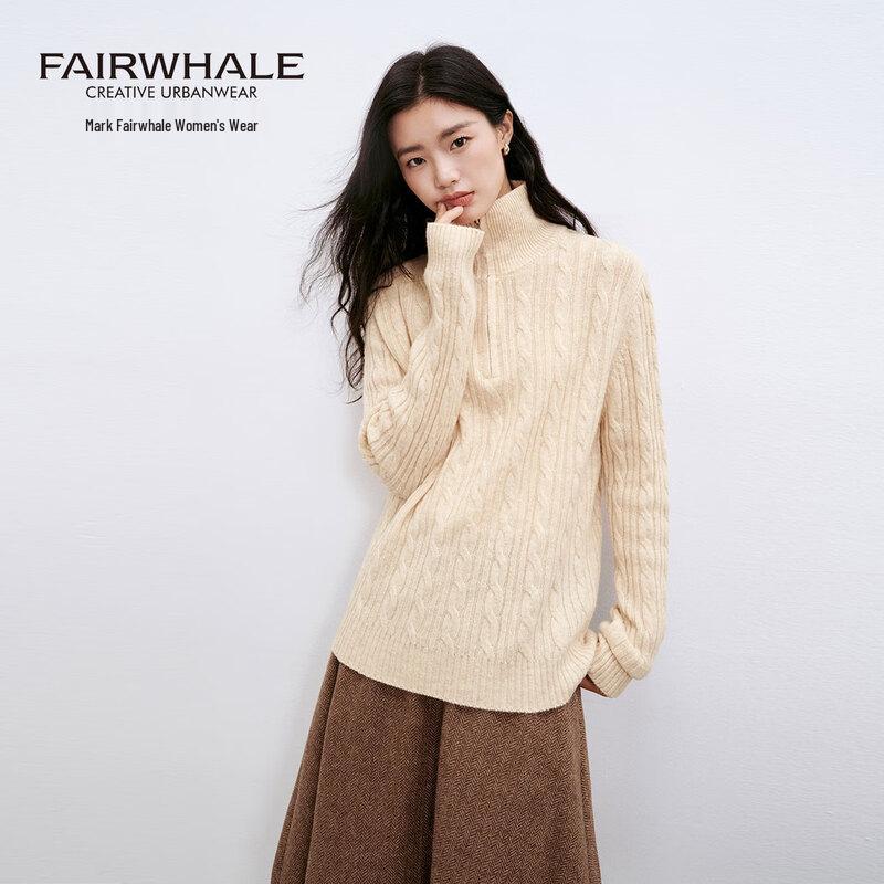 

Mark Fairwhale Women s Half-High Collar Wool Cable Knit Sweater One Size