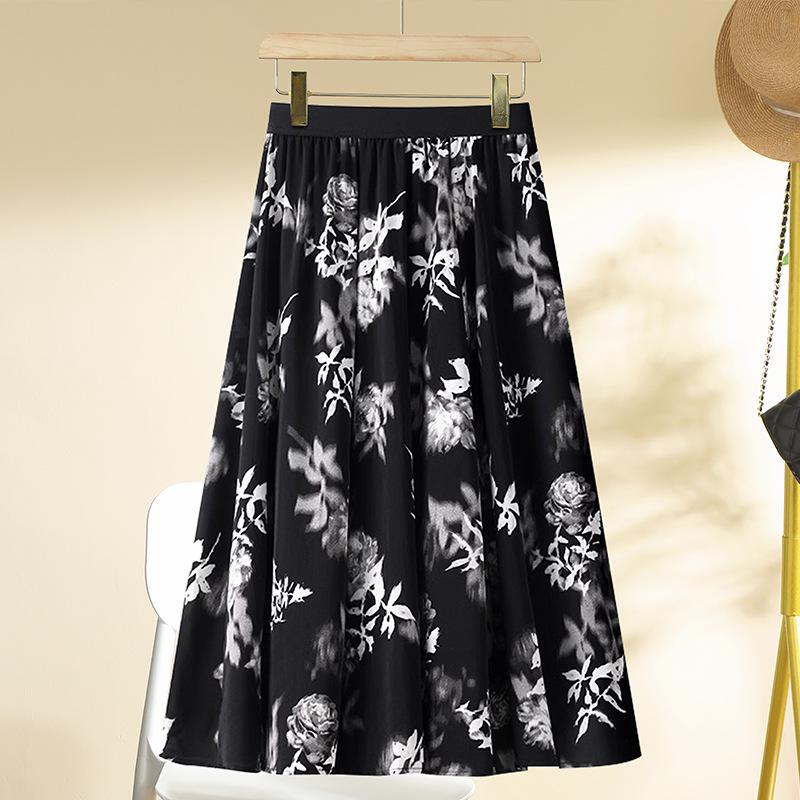 

Женская миди-юбка с принтом тай-дай - Весна/Лето 2025, с высокой талией, А-силуэта, для похудения и маскировки живота S (85-95 jin) чёрный