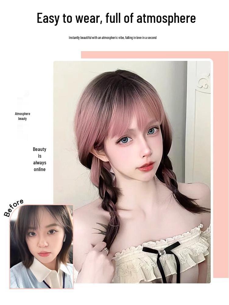 Pink Ombre Long Hair Wig with Natural Seamless Cap – Skirt Hem Style for Women and Girls