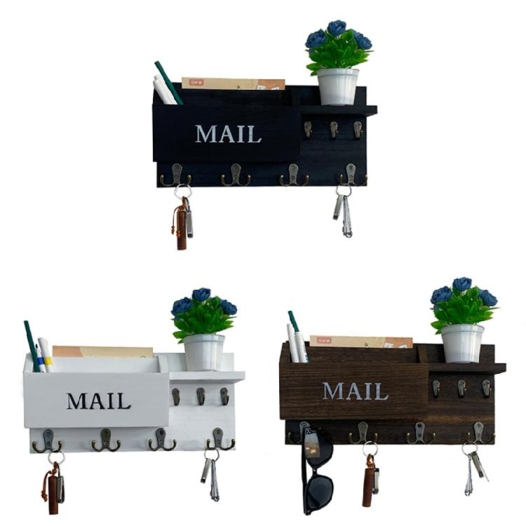 Handcrafted Wooden Wall Hanging Mail Key Shelf With Storage Pockets And Hooks Wall Mounted Letter Holder