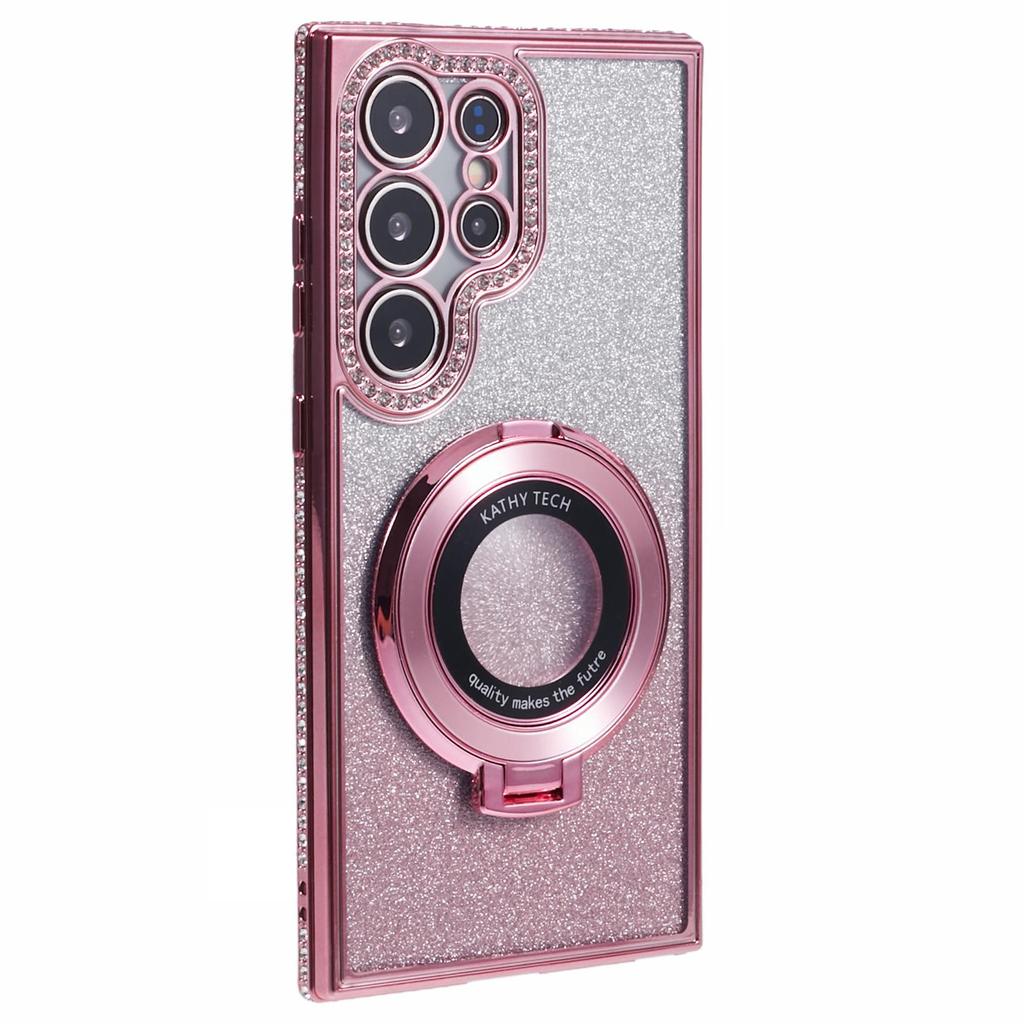 For Samsung Galaxy S23 Ultra TPU Case Rhinestone Gradient Phone Cover with Ring Kickstand