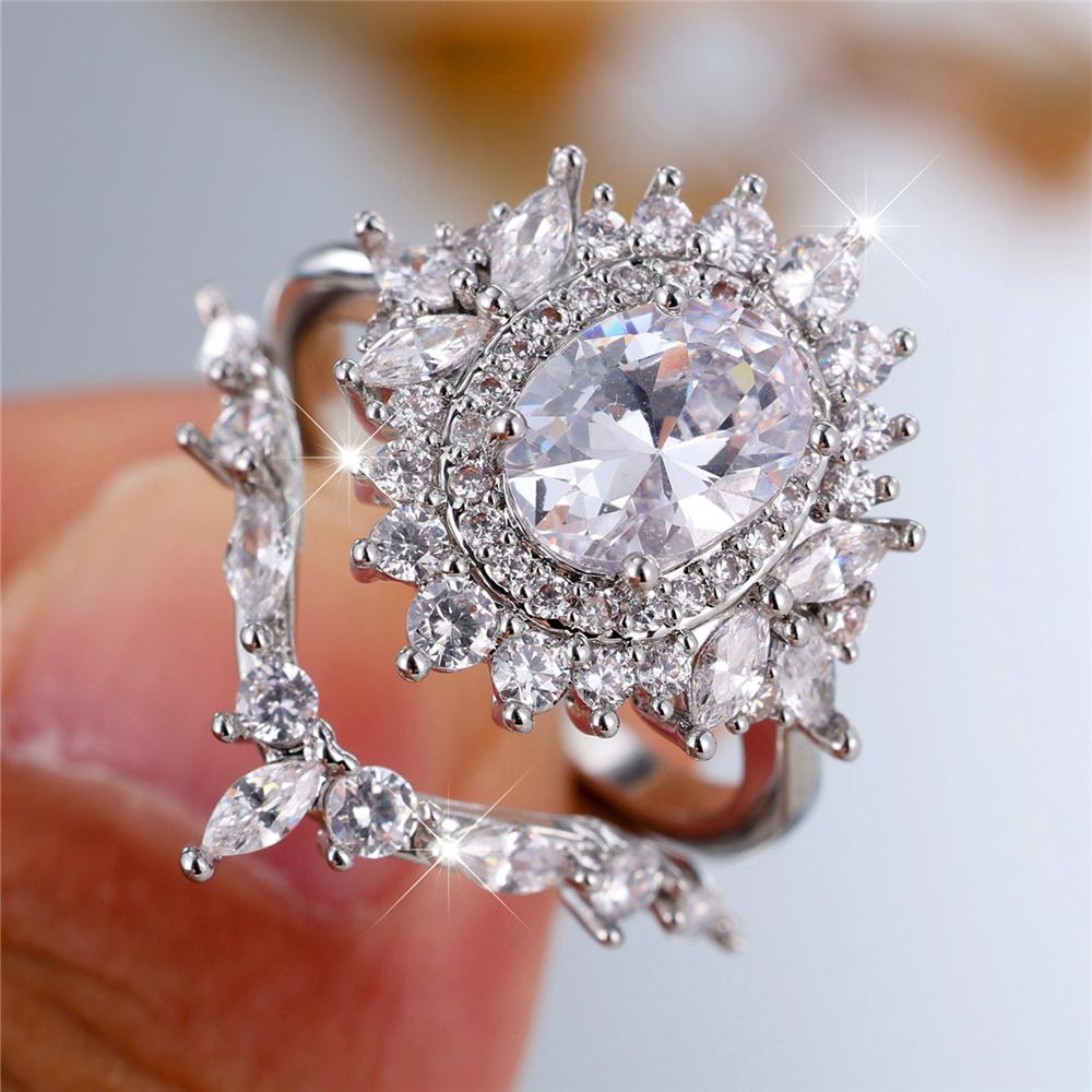 

Luxury Female Silver Color White Zircon Stone Engagement Ring Set Vintage Bridal Wedding Bands Party Jewelry For Women 8
