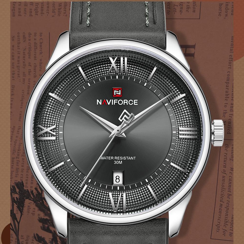 Naviforce Original Men Simple Quartz Watch Genuine Leather Strap 30m Waterproof Calendar Daily Casual Men Watch Gift NF9272L