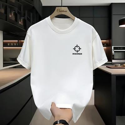 Camiseta de Algodón Pesado para Hombre Verano Manga Corta Marca de Moda Ins Manga Media Holgada Estilo Hong Kong High Street Top Camiseta Oversize