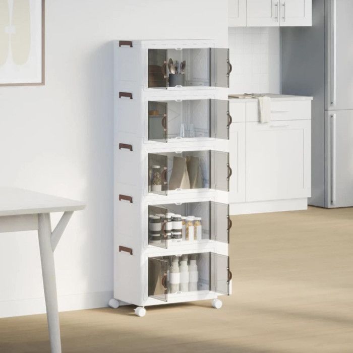 Boîte de rangement empilable avec roues à 5 niveaux 28 L