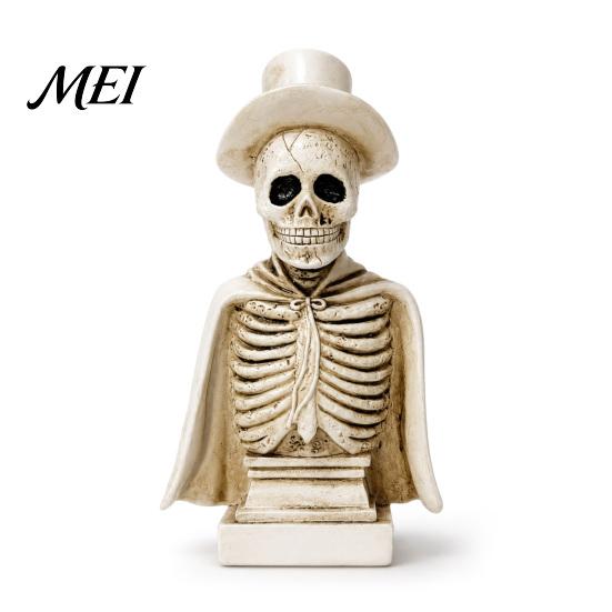 Halloween Tabletop Decoration for Party Gothic Skull Sculpture with Top Hat And Cape, Spooky Resin Prop Display Skeleton Figurine LED Light Home Decor