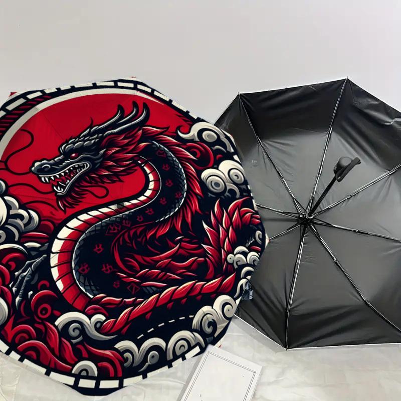 1pc Red Dragon Yin Yang Symbol Umbrella with Plastic Handle,Suitable for All Seasons Home Travel Outdoor UmbrellaDD1008