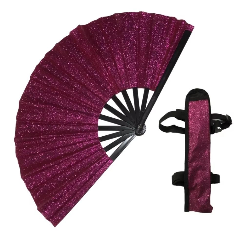 Foldable Boots On The Ground Fan Plastic Lightweight Folding Fan Stage Performance Dance Carry Bag Strap Glitter Hand Fan