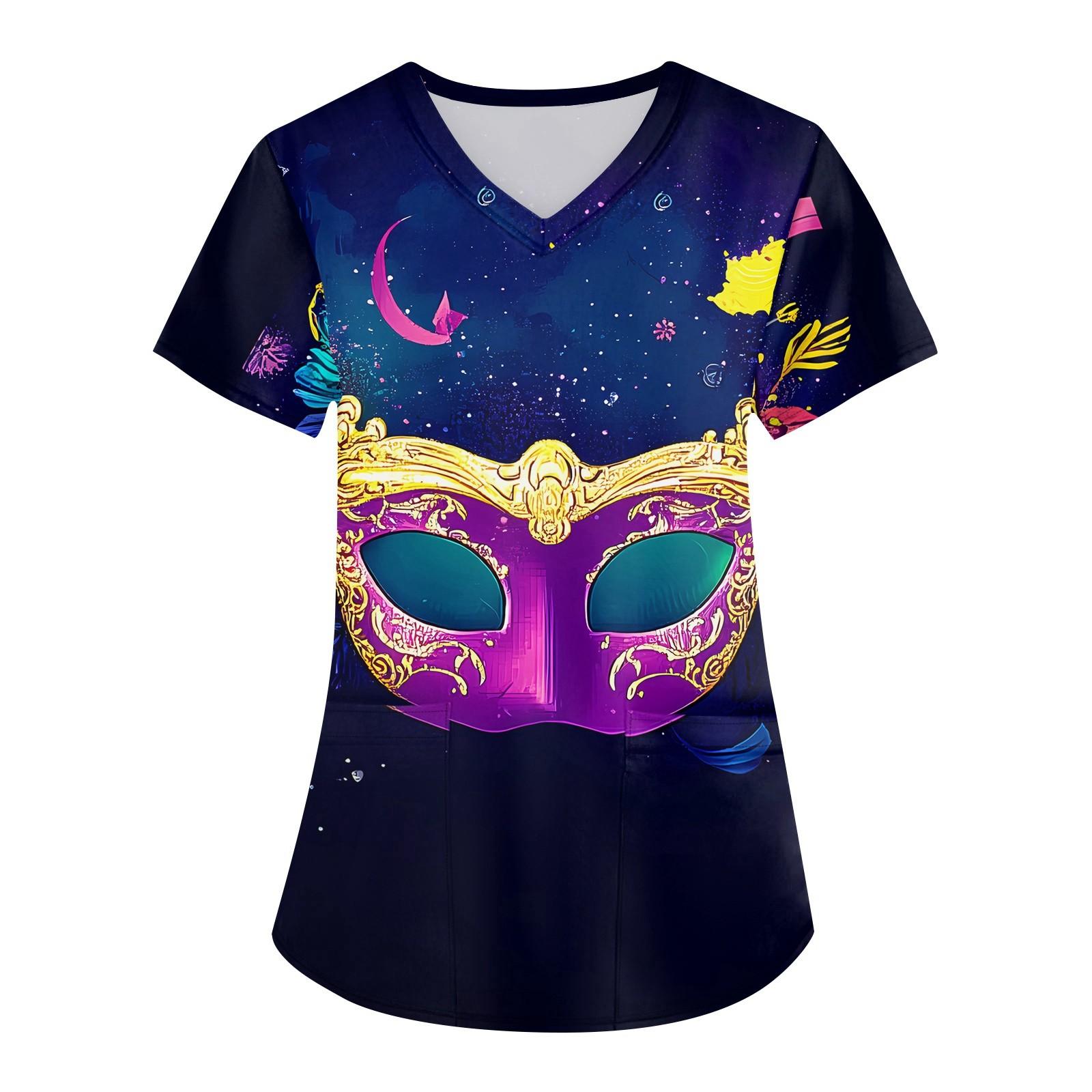 

Женская мода с v-образным вырезом, короткими рукавами и карманами, топы с принтом S чёрный