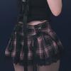 Polyester Plaid Cross Strap Lace Short Skirt With Pleats For Casual Women