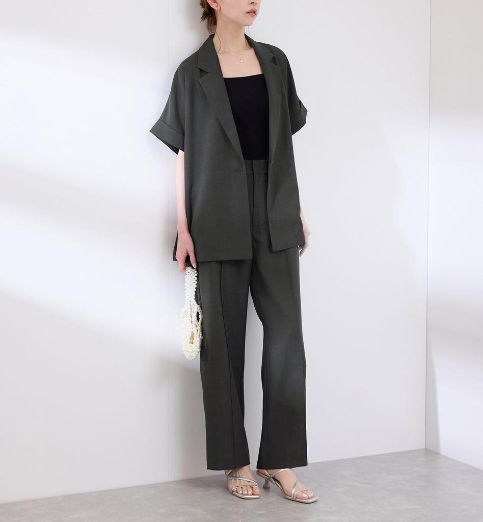 Rope Picnic Moisture Quick Sheer Straight Wide for GDS15430 Charcoal 40 [UV Protection, Wicking, Drying] Linen-Like Pin-Tuck Pants/Suitable