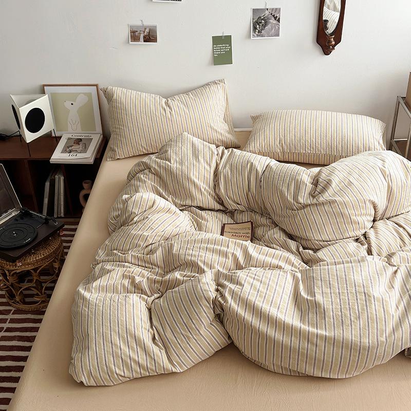 Class A Maternal And Infant Grade Unprinted Wind-Dyed Cotton Washed Cotton 4Pcs Set, Skin-Friendly Sleeping Naked Cotton 100 Cotton Quilt Cover