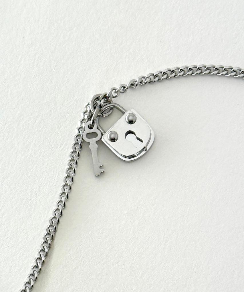 Glory_Arden Surgical Steel Lock+Key Chain Necklace / Ghmn-493