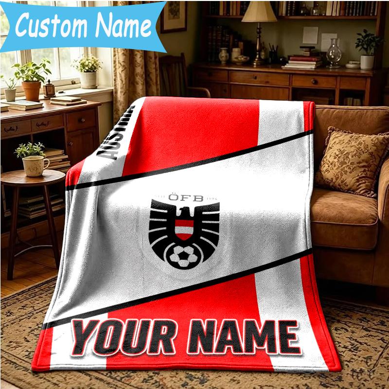 Custom Name ÖFB Football Blanket Flannel Blanket for Camping, Hiking, Garden Parties, Picnic Essentials,gift for family and friend