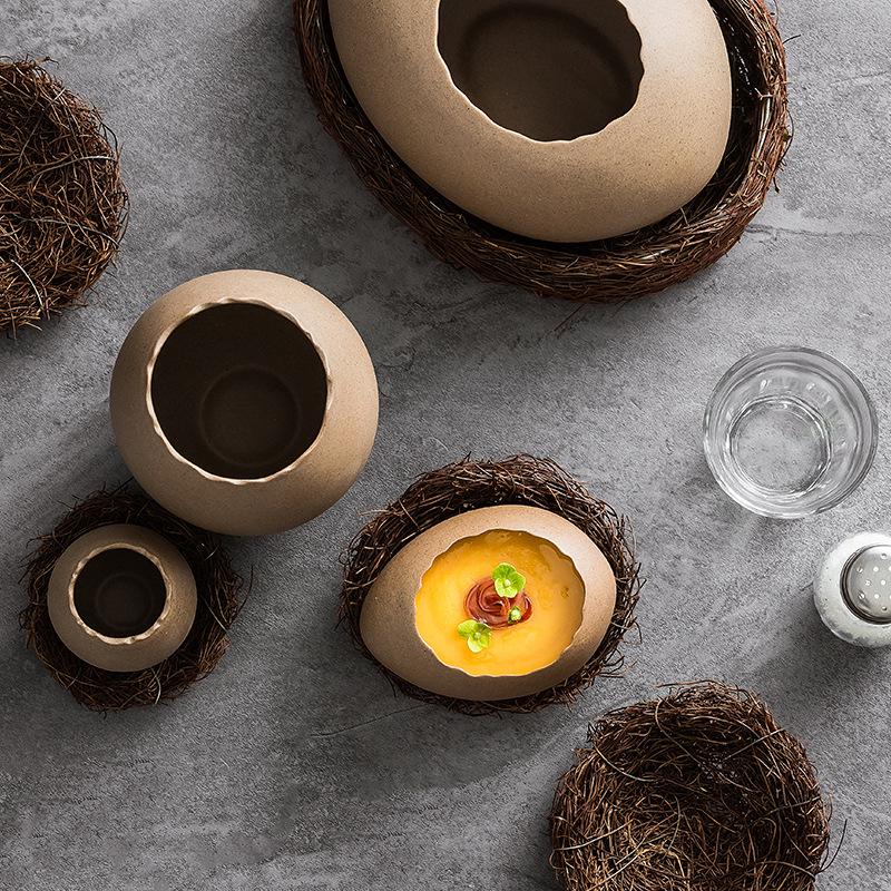 Creative Ostrich Eggshell Dessert Bowl - Unique Ceramic Tableware for Cold Drinks & Barbecue