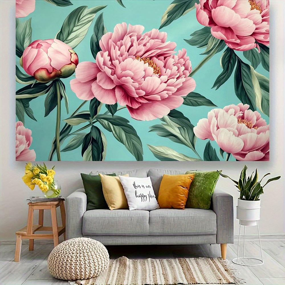 2D plane bright pink peony background cloth on green cyan background suitable for living room bedroom polyester fiber