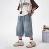 Summer Children Loose Straight Curved Jeans Shorts For Teen Boys Elegant Solid Blue Denim Shorts Kids Capri Pants Age 5-14Y