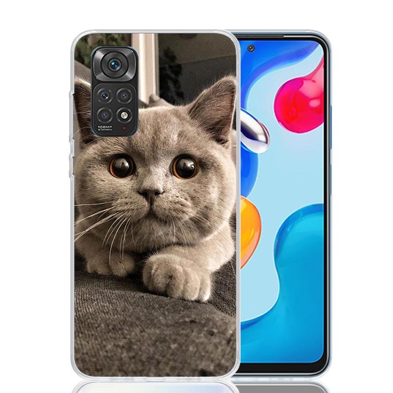 Coque de téléphone pour chat British Shorthair pour Xiaomi Redmi Note 15 14 13 12S 12 Pro Plus 11S 11E 11 11T 10S 10 Motif artistique doux Rouge