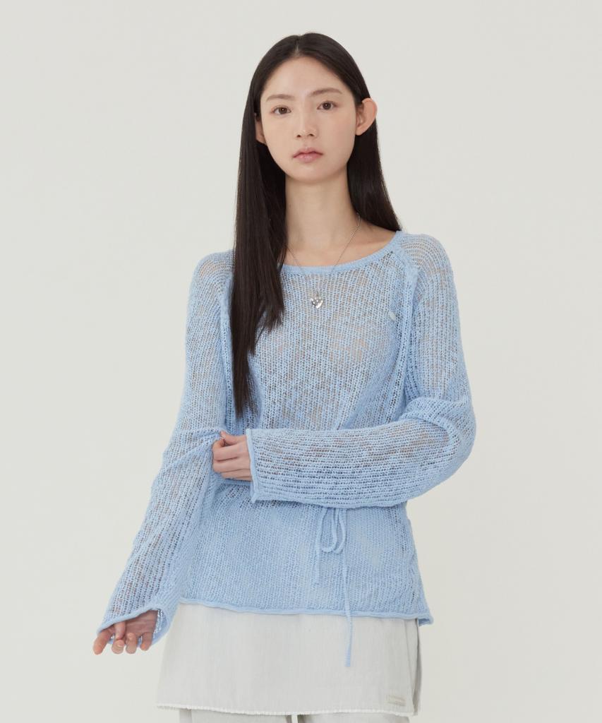COVERNAT WOMAN Crochet Round Neck Knit Sky Blue