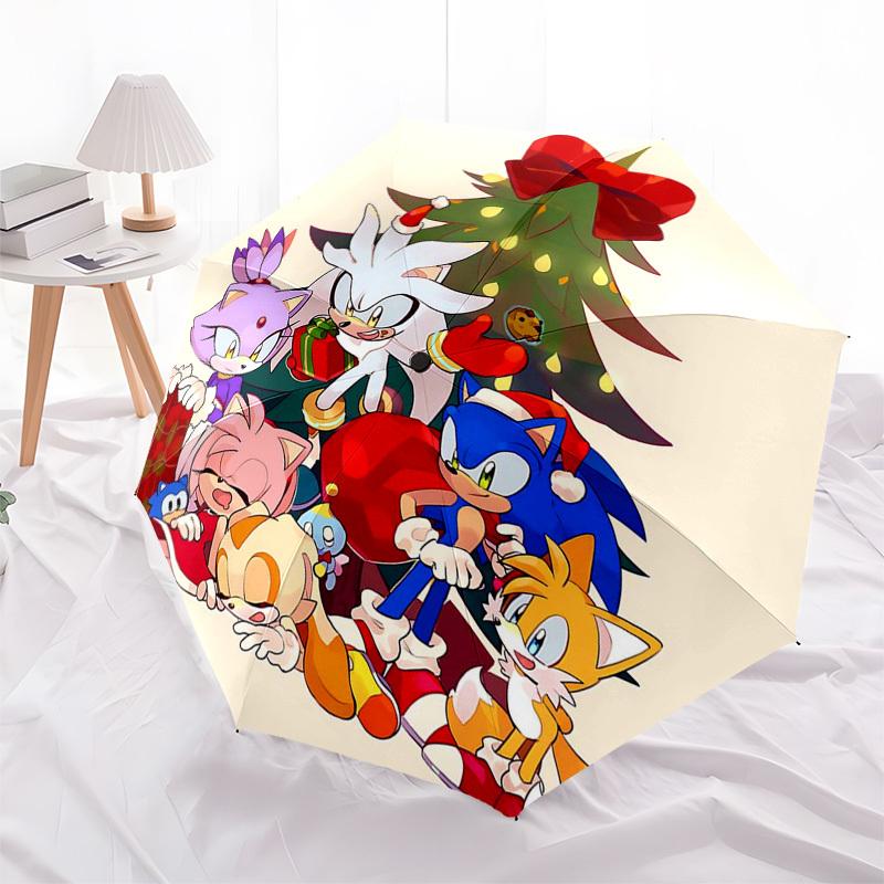 

1pc Sonic & Friends Christmas Edition Automatic Opening Folding Umbrella 3-Fold Design, 8-Bone Iron Frame, Outdoor, Holiday Gift for Fans, Travelers,