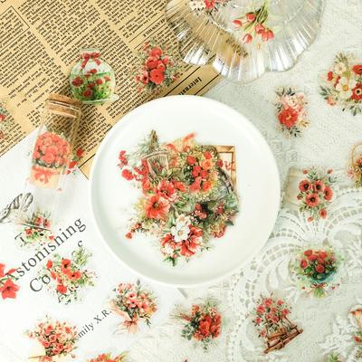 50 Romantic Neon Roses PET Material Waterproof Transparent Stickers Handbook Decorative Stickers
