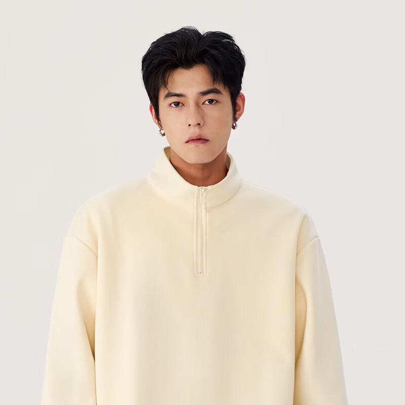 MINISO Men's Plush Stand-Collar Half-Zip Sweatshirt with Puppy Design
