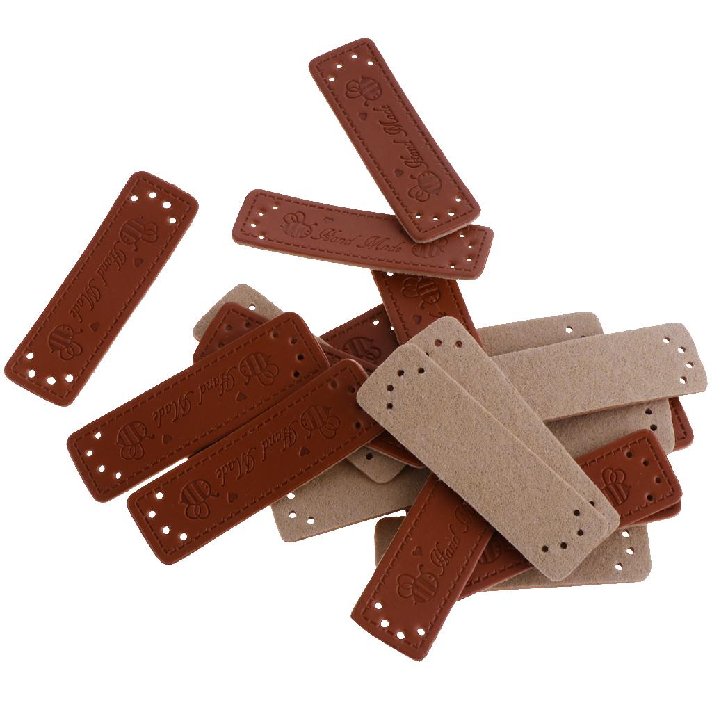 20 Pcs PU Leather Labels Handmade Embossed Tags DIY Sewing Embellishments Craft