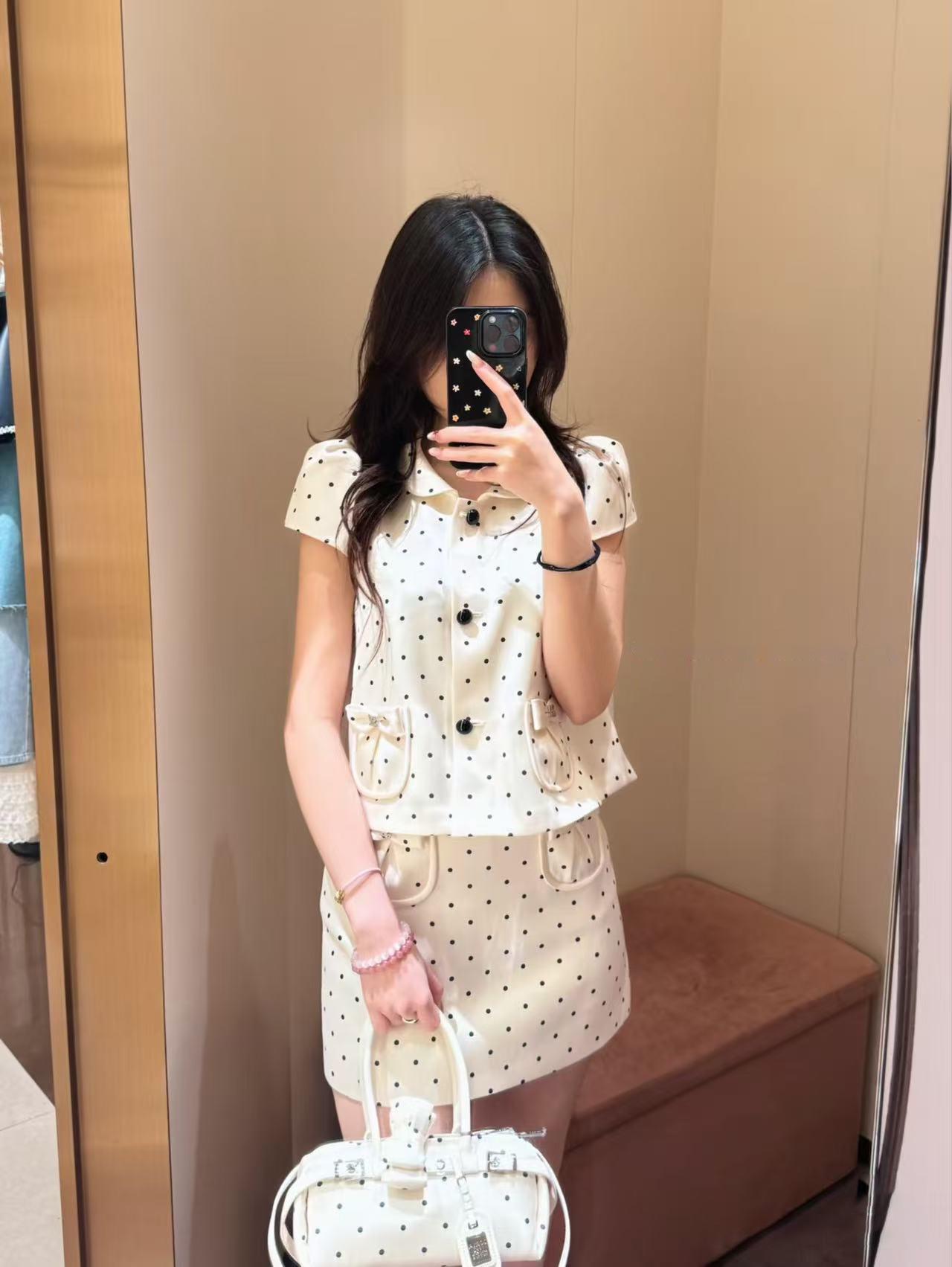 Zhuojia Zhao Lusi 2026 Spring/Summer Polka Dot Collar Top & Skirt Set M