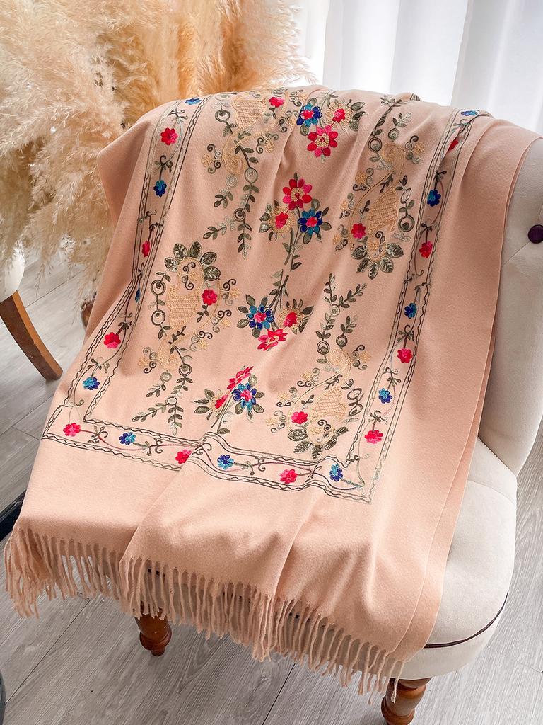 Fashion Scarf Winter Thick Travel Shawl Wrap Head Scarf Women Luxury Embroider Flower Warm Neckerchief Poncho Pashmina Bufanda