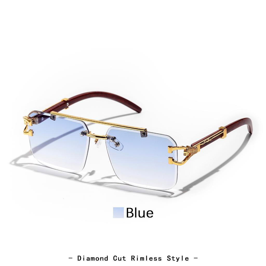 Ruiao Rimless Pilot Luxury Designer Brand Square Sunglasses Diamond Cut Shades UV400 Frameless Eye Glasses for Men And women