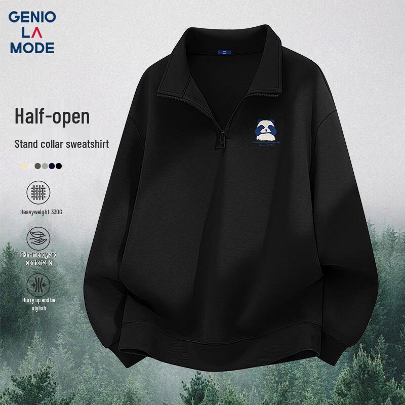 

GENIOLAMODE Men s Panda Print Half-Zip Stand Collar Sweatshirt 2XL