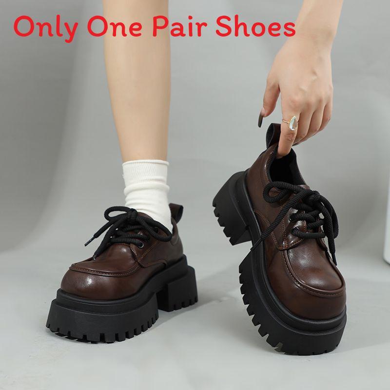 British Style Womens Loafers With Thick Heel Pu Leather Casual Shoes For Daily Wear