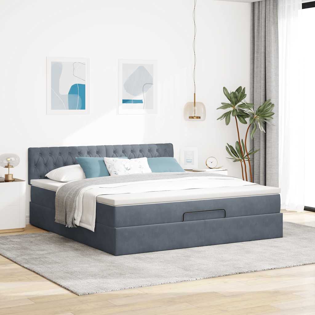 Enjoy restful nights with this Ottoman bed with mattress and LEDs in dark gray 160x200 cm velvet fabric
