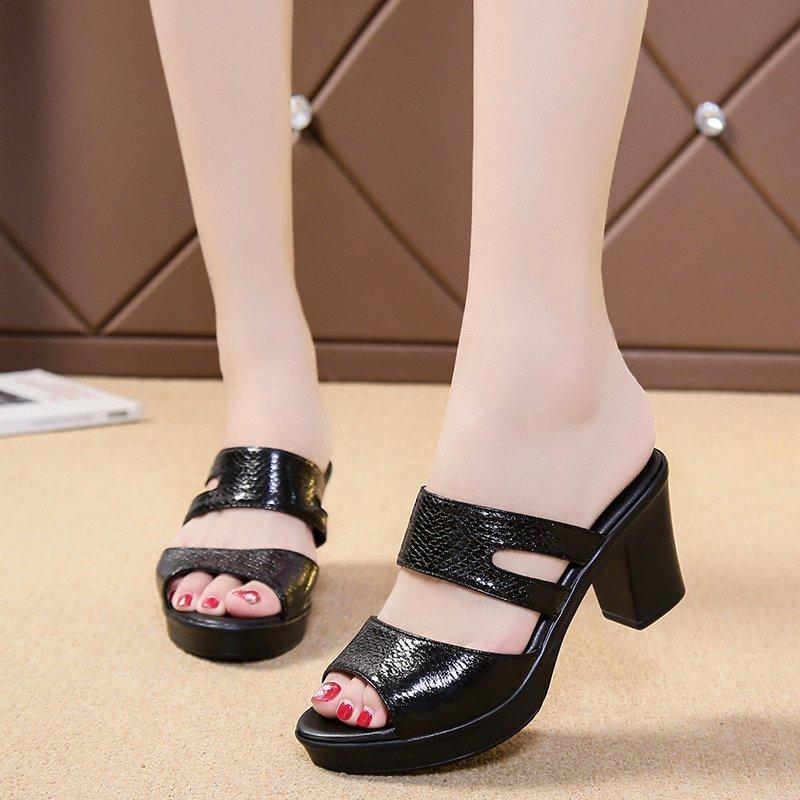 Women Shoes Summer New Slippers High-Heeled Fashion Waterproof Platform Sandals Female Thick Heel Peep Toe Non-Slip Slides