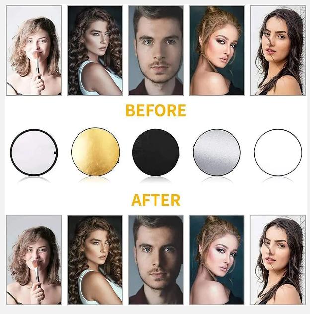 Diffuseur de lumière portable 5 en 1 pour studio photo d'extérieur, 60 cm, 80 cm, 110 cm, réflecteur pliable