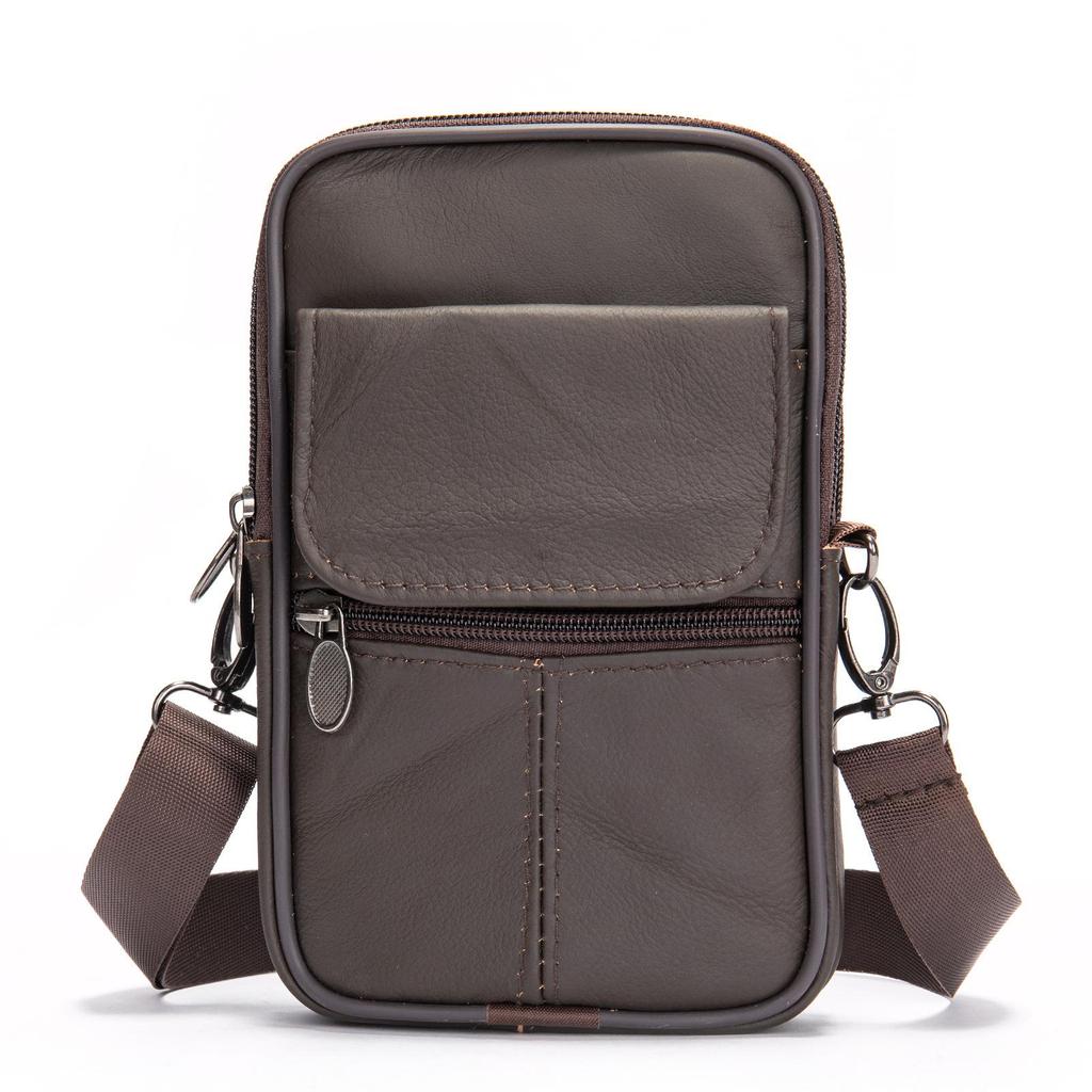 Genuine Leather Men's Crossbody Bag Casual Shoulder Bag Vertical Cowhide Mobile Phone Bag