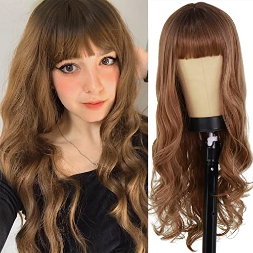 MISSQUEEN Long Wig with Bangs Long Wavy Wig Wigs for Women Heat Resistant Synthetic Women's Cosplay Wigs for Daily Use