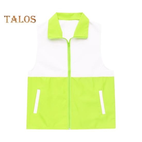 Volunteer Vest Bright Color-Blocked Design Lapel Sleeveless Zipper Placket Waistcoat Loose Fit Pockets Charity Uniform Group Vest