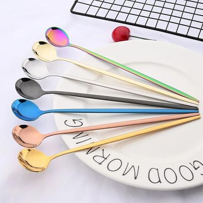 Stainless Steel Coffee Spoon Juice Tea Spoons Ice Cream Scoop Stirring Spoon Tableware Long Handle Tea Dessert Spoon