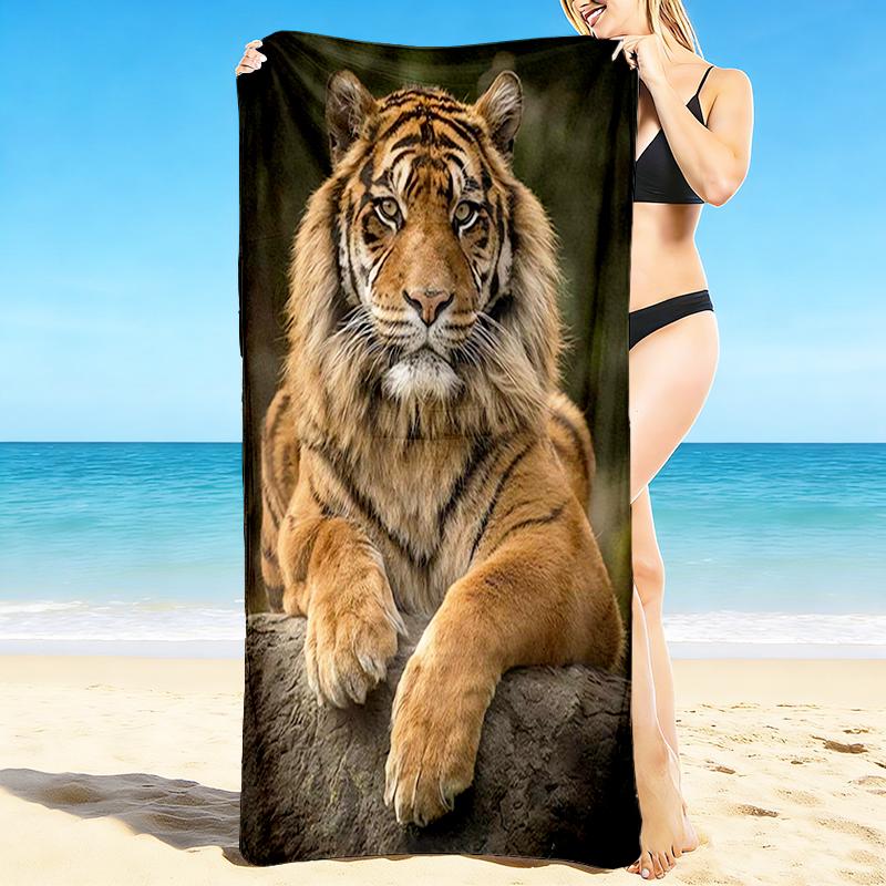 1Pc Tiger Rock Beach Towel, Quick Dry, Multi-Use for Beach Pool Gym Yoga Home Travel, Christmas, Halloween, Xmas Gift M928566