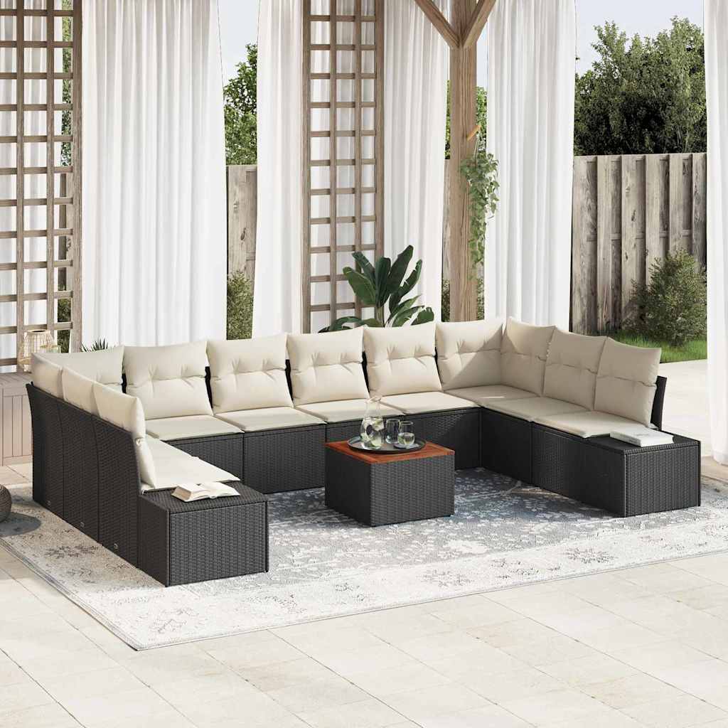 Garden Sofa Set with Storage 11 pcs Black and White
