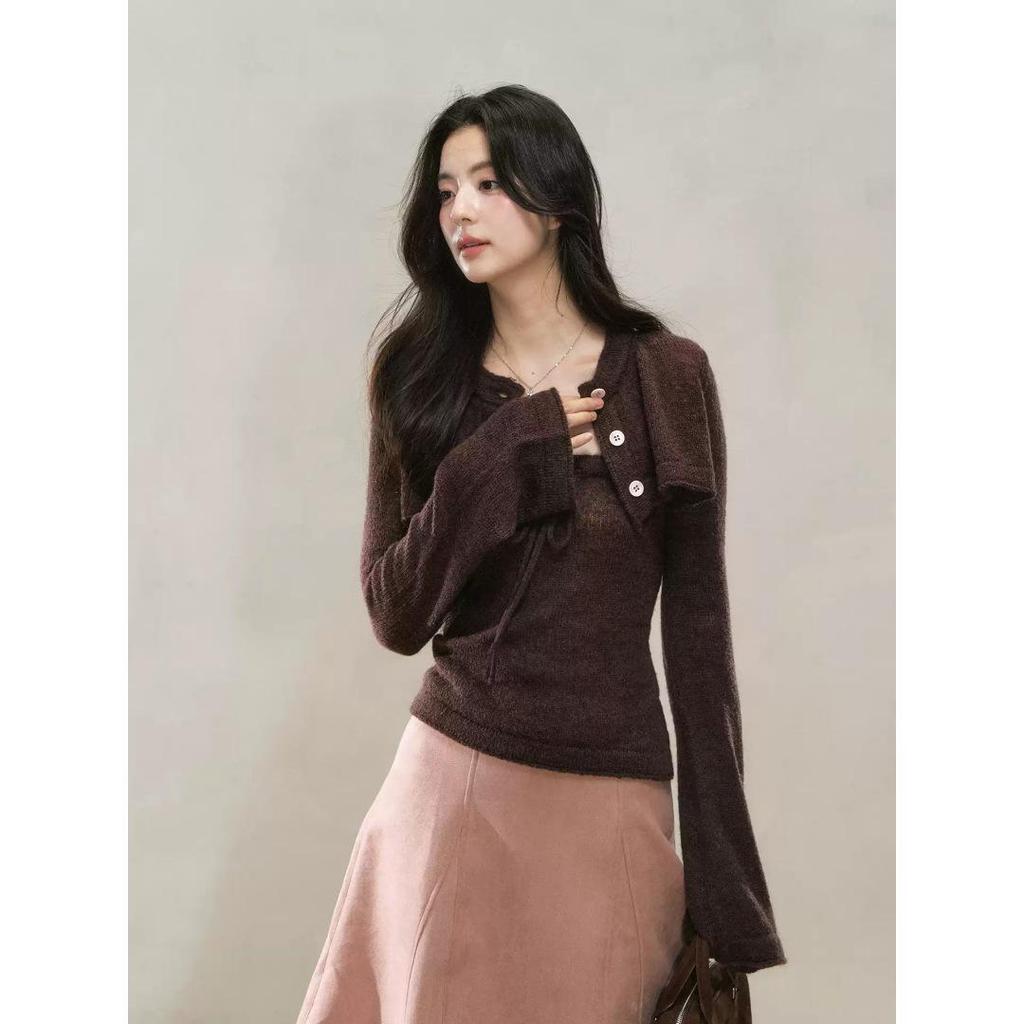 Yinhe Studio Korean Pink Knit Cardigan - Women's Fall 2026 Slimming High-End Design.