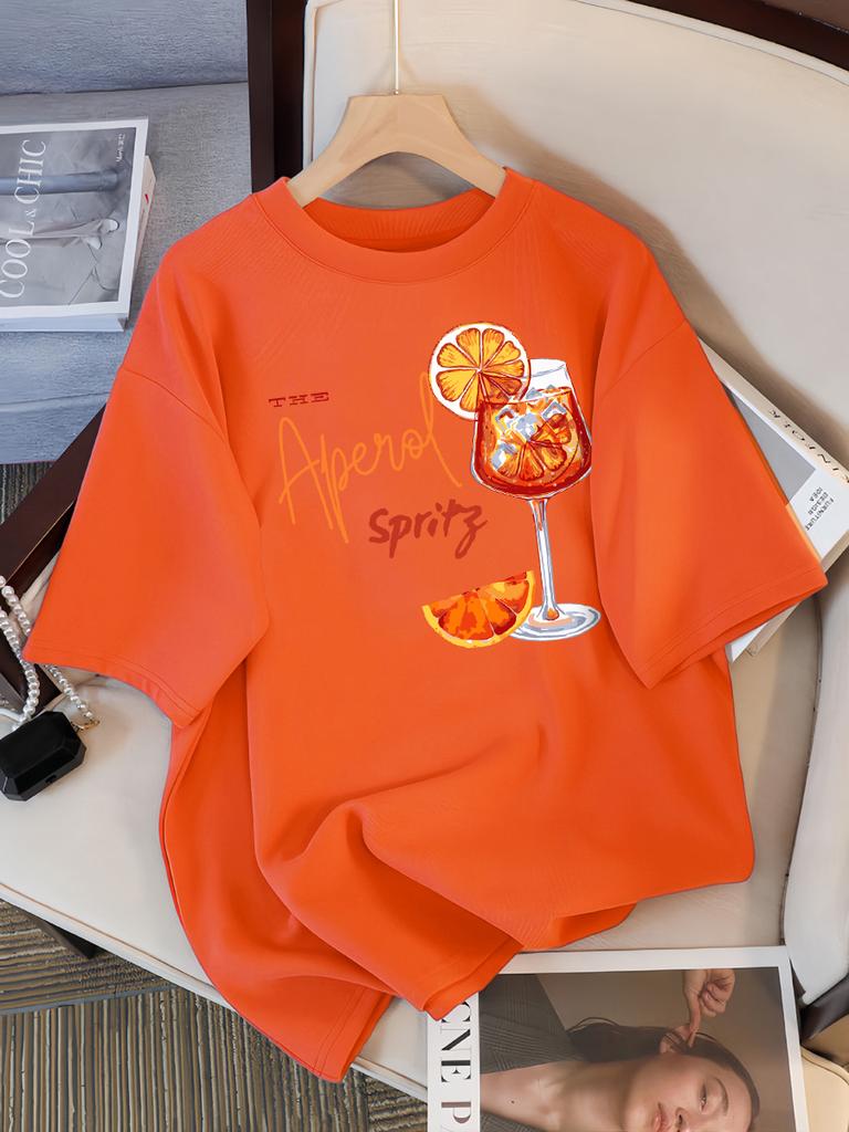 Lemon Red Wine Printed T-Shirt Women Cotton Y2K T Shirts All-Match Summer Clothing Comfortable Oversized Female Tee Tops