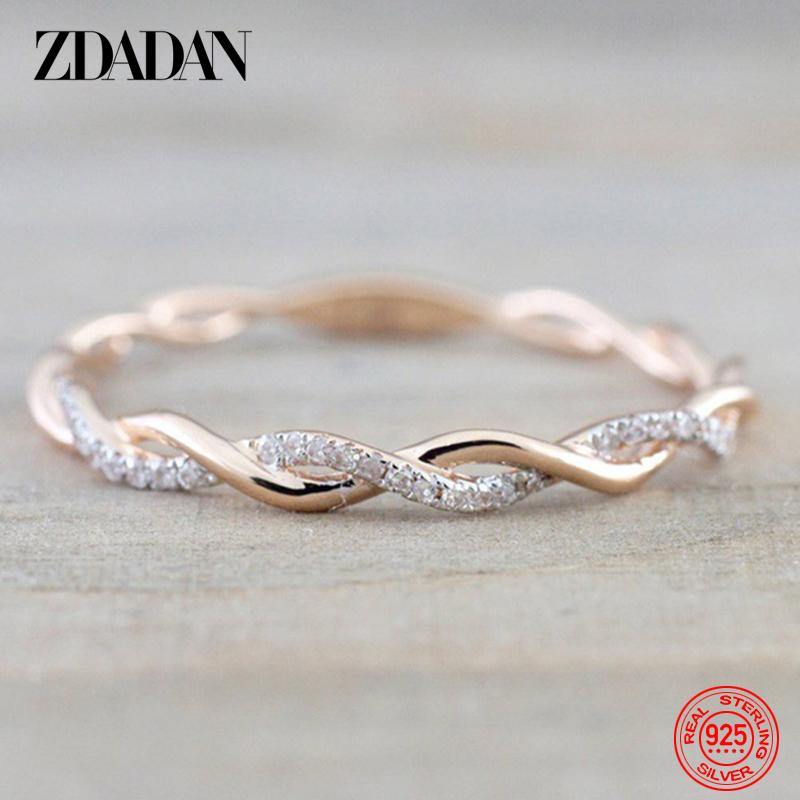 925 Sterling Silver Twisted Rings for Women Fashion Wedding Jewelry 5 золотой