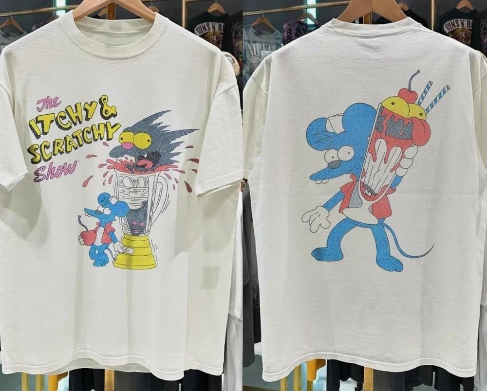 

VINTAGE 1994 ITCHY amp; SCRATCHY THE MEAT GRINDER WHITE TSHIRT S5XL Unisex T-Shirt L
